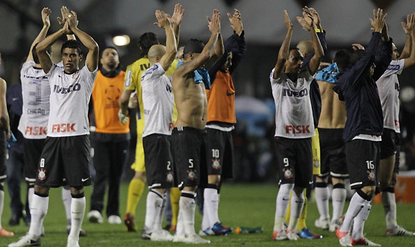 Corinthians celebrate their semi-final victory in the Copa Libertadores.