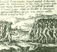 woodcut of protestants fleeing attack