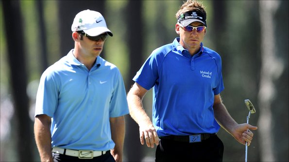 Paul Casey and Ian Poulter in discussion at the 2010 Masters in Augusta.
