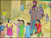 بنجاره والا با کودکان قریه دیدار می کند