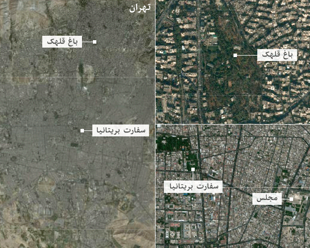موقعیت مجموعه های سفارت بریتانیا در تهران
