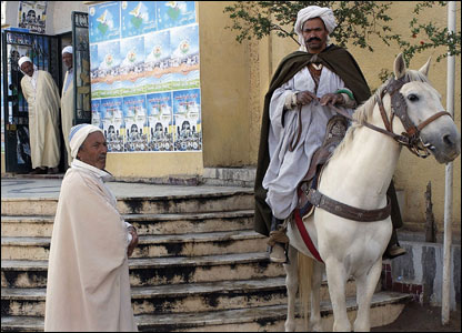 FLN supporters outside the party office in El Oued, south east of the capital.