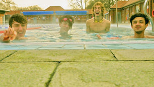 The band take a dip in the pool