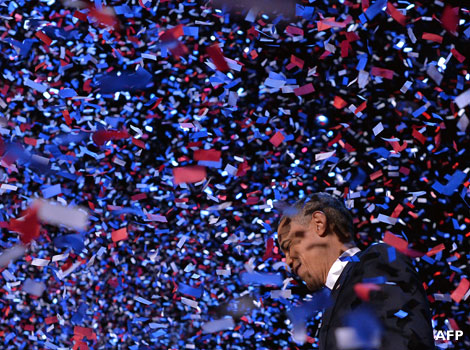 Obama celebrates his victory in the US Presidential election