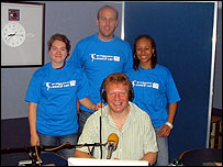 Amanda, Ben and Stacy-Marie in the studio with Martin Kelner