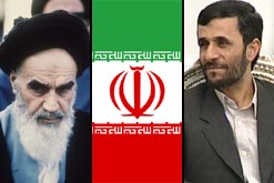 Montage of Iran flag and Ayotollah Khomeini and President Mahmoud Ahmadinejad
