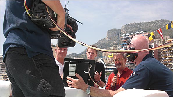 David Coulthard, Jake Humphrey, Eddie Jordan in action