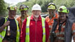 Rolf Harris with some of the miners at Aberpergwm Colliery near Ystradgynlais