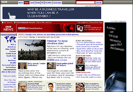 An image of the BBC News website, seen outside the UK