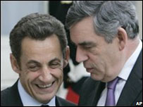 Presidente francês, Nicolas Sarkozy, e primeiro-ministro britânico, Gordon Brown