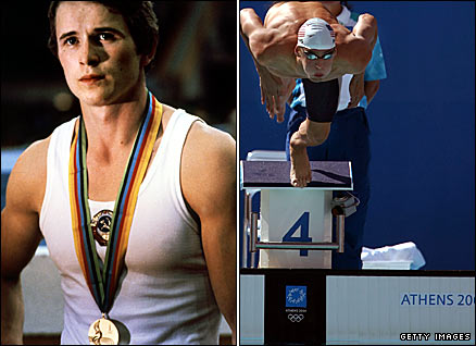 Russian gymnast Alexander Dityatin (left) and American swimmer Michael Phelps are the only Olympians to win eight medals at one Games