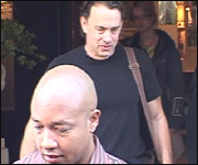 Tom Hanks leaving his Lincoln hotel 