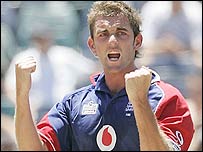 Celebrating a wicket against the Kiwis