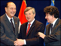 Chirac, Juncker ve Fransa Maliye Bakanı Breton