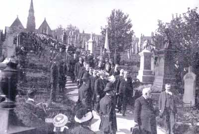 Funeral procession outside the church
