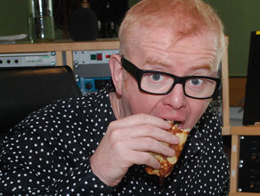 Chris Evans tucking into some pancakes