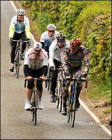 Magnus Backstedt leads a very small peloton down a country road in Staffordshire - that's me going out of the back