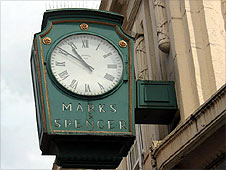 A clock at a Marks and Spencer store