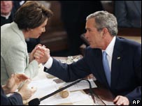 جورج بوش و نانسی پلوسی رئیس مجلس نمایندگان