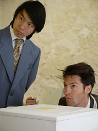 Michikazu Matsune and David Subal during a performance of Store in Bangor. Photo: Dewi Glyn Jones