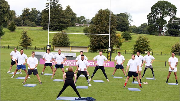 Crusaders take part in a yoga session