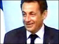O presidente da França, Nicolas Sarkozy, na polêmica coletiva