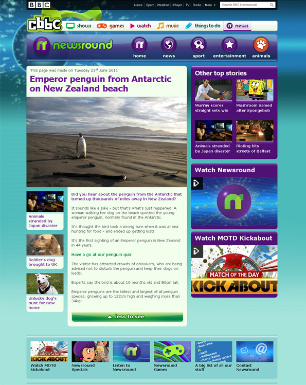 Screenshot of new CBBC newsround website