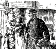 Black and white illustration of Victorian country folk