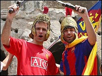 Manchester United v Barcelona fans in Rome