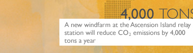 A new windfarm at the Ascension Island relay station will reduce CO2 emissions by 4,000 tons a year