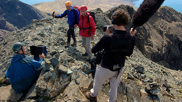 Crew and camera equipment on the Inaccessible Pinnacle