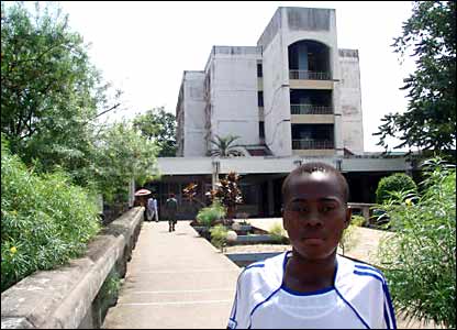 Rod Kaba in front of the main university hospital where he was treated.