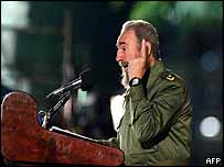 Fidel Castro durante discurso de aniversário da revolução