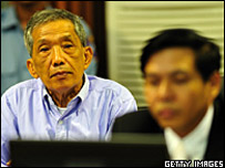 Kaing Guek Eav, also known as "Duch" sits in the courtroom