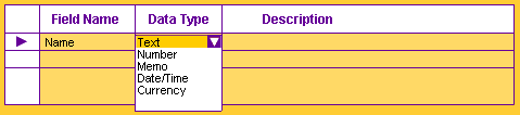 Graphic of a database table being set up with different data types.
