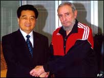 O presidente da China, Hu Jintao, em encontro com Fidel Castro em Cuba na terça-feira