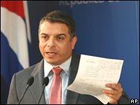 Chanceler cubano, Pérez Roque, em entrevista coletiva em Havana