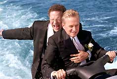 Albert Brooks and Michael Douglas star as the two father-in-laws who don't get along in the film 'The In-Laws'