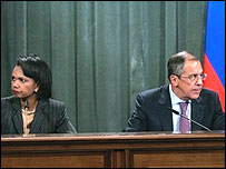 Condoleezza Rice (esq.) e Sergei Lavrov 