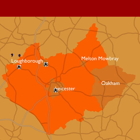 Map of Leicestershire and Rutland