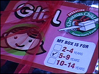 Close up of the Christmas shoe box