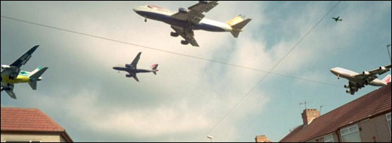 Photomontage of planes landing at Heathrow airport