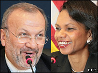 کاندولیزا رایس و منوچهر متکی، وزیران خارجه آمریکا و ایران