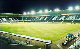 Pride Park Stadium at night