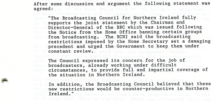 The Broadcasting Ban - Broadcasting Council Northern Ireland Minutes, October 1988.