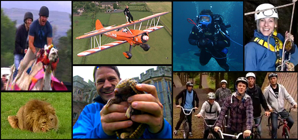 Different moments from the series such as Steve Backshall camel racing and Naomi Wilkinson caving
