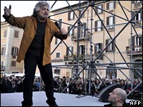 Italian comedian Beppe Grillo at a rally in Rome, March 2008