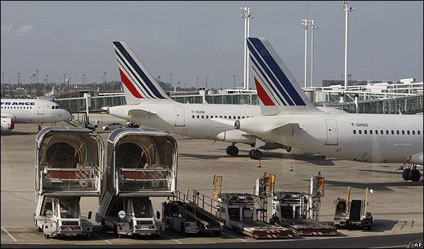 Grounded Air France jets at Roissy, Paris