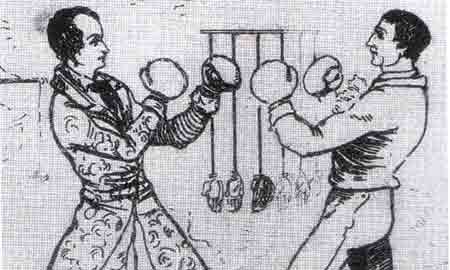 Lord Byron sparring at the Pugilists Club in London 