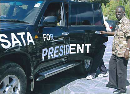 Michael Sata with his campaign vehicle